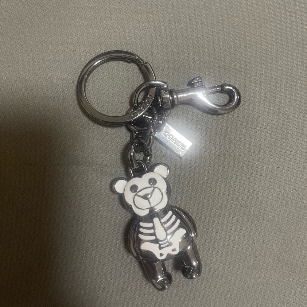 COACH White and Silver Bear Skeleton Key Charm
